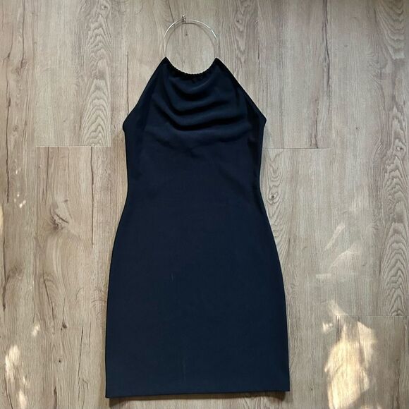 Vintage 90s Black Halter Mini Dress by Limbo Lounge // wire necklace halter - Picture 1 of 6